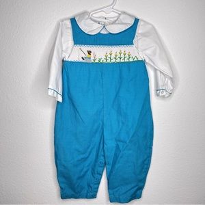 petite ami fisherman corn smocked romper shirt set